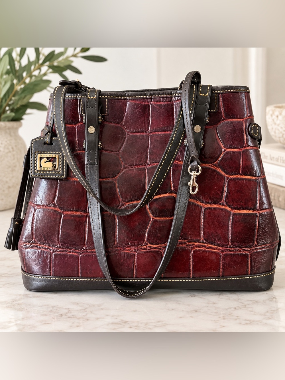Dooney & Bourke Croc-Embossed Leather Shoulder Bag duck hang tag